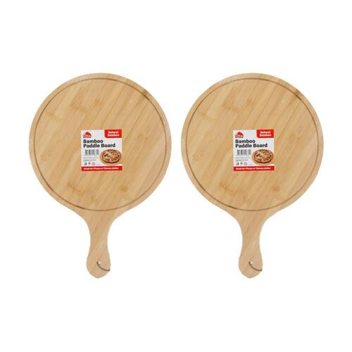2PK Culinary Kitchen Round Bamboo Paddle Chop Board W/ Handle 25cm