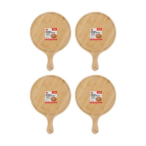 4PK Culinary Kitchen Round Bamboo Paddle Chop Board W/ Handle 25cm