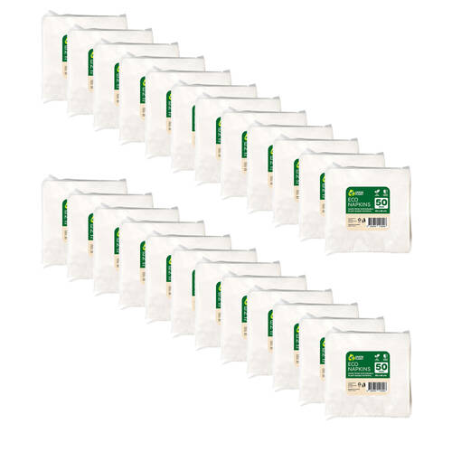 24x 50pc Braz Earth Sustainable Plant-Based Durable Napkins 40x40cm White