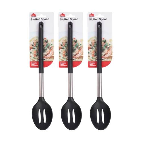 3PK Culinary Kitchen Nylon Stainless Steel Slotted Spoon Cooking Utensil 30cm