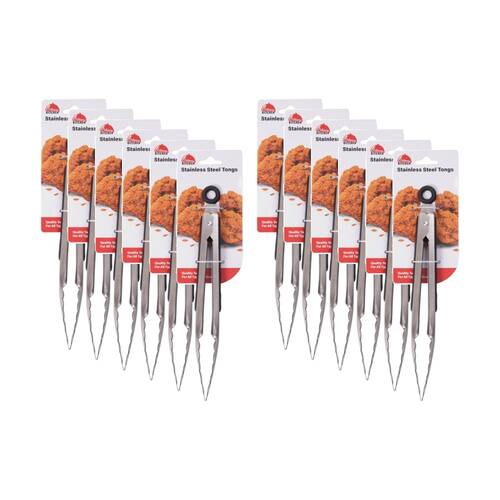 12PK Culinary Kitchen Stainless Steel Tongs W/ Silicone Grip 23cm