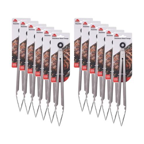 12PK Culinary Kitchen Stainless Steel Tongs W/ Silicone Grip 30cm