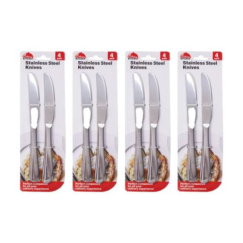 4x 4pc Braz Stainless Steel Serrated Deluxe Knives Set Kitchen Cutlery Silver