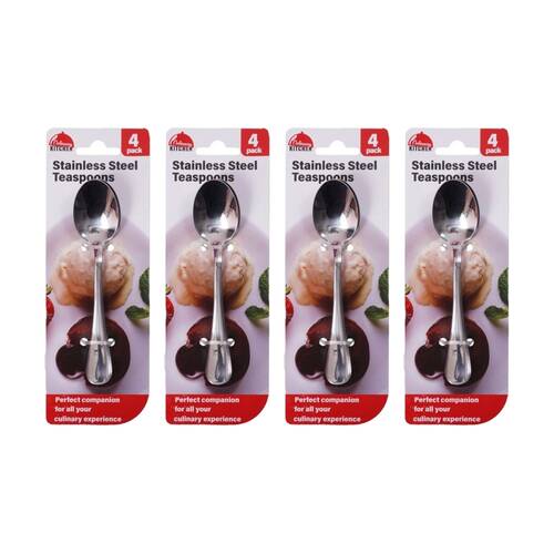 4x 4pc Braz Stainless Steel Deluxe Teaspoons Set Kitchen Cutlery 20cm Silver