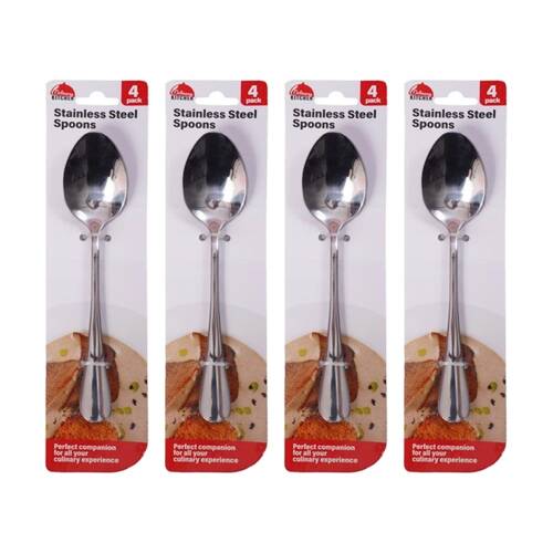 4x 4pc Braz Stainless Steel Deluxe Spoon Set Kitchen Cutlery 28cm Silver