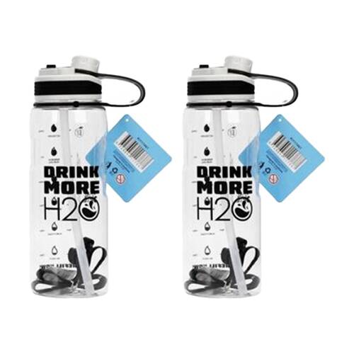 2PK Braz Water Drinking Bottle W/ Straw, Handle & Screw-On Lid 1.5L Assorted