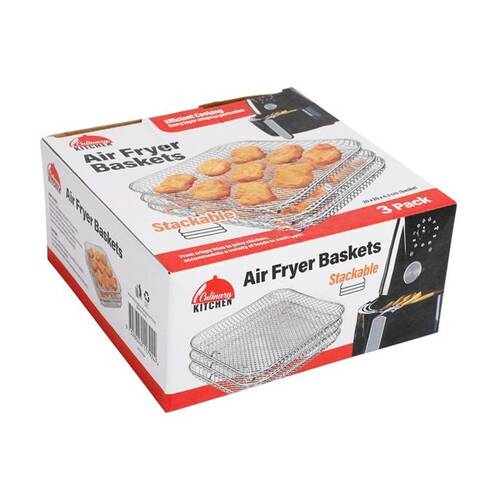 3pc Braz Square Stackable Air Fryer Wire Mesh Baskets 3 Level