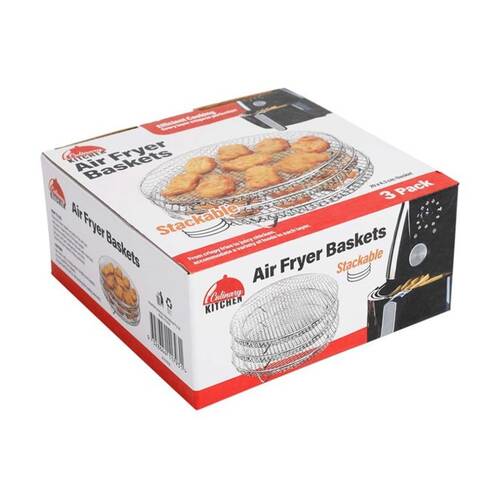 3pc Braz Round Stackable Air Fryer Wire Mesh Baskets 3 Level
