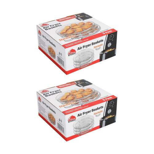 2x 3pc Braz Round Stackable Air Fryer Wire Mesh Baskets 3 Level