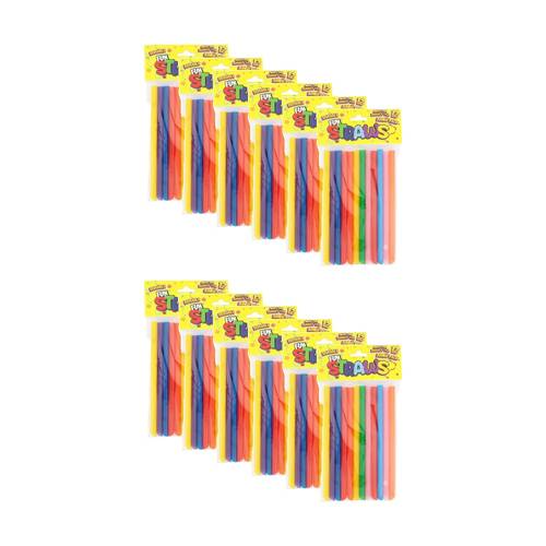 12x 12pc Braz Plastic Reusable Straws Set Jumbo Multi Colour
