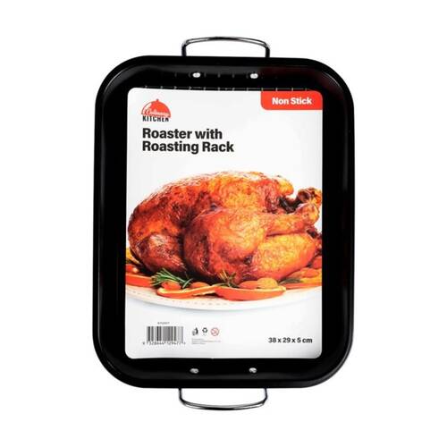 Culinary Kitchen Non-Stick Roaster Baking Pan Tray W/ Roasting Rack 38x29x5cm