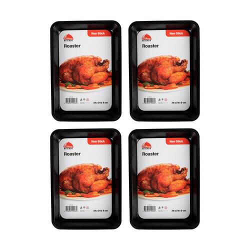 4PK Culinary Kitchen Non-Stick Rectangular Roaster Baking Pan Tray 34x24x5cm