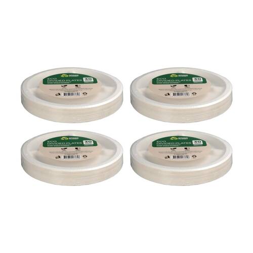 4x 30pc Braz Earth Friendly Disposable Round Divided Plates Tableware 23cm