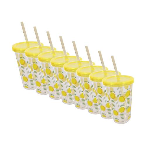 8PK Braz Kids Plastic Drinking Tumbler W/ Swirl Straw & Lid Assorted