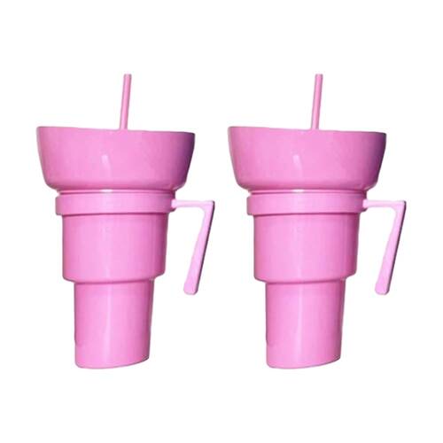 2PK Braz Kids Snack Drinking Cup W/ Handle & Straw 900ml Assorted
