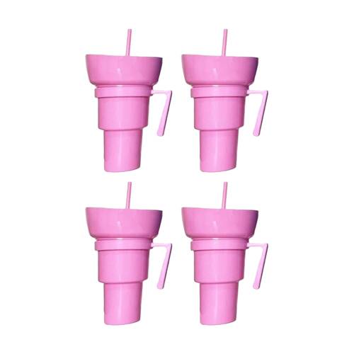 4PK Braz Kids Snack Drinking Cup W/ Handle & Straw 900ml Assorted