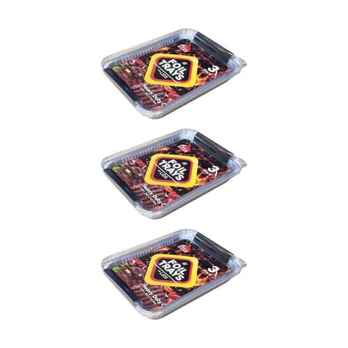 3x 3pc Braz Aluminium Foil Disposable Rectangle Trays W/ Lids 32x24x4cm Silver