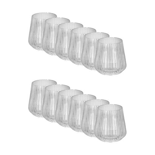 12PK Braz Diamond Tall Tumbler Ribbed Drinking Glass Cup 390ml Clear