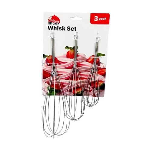3pc Culinary Kitchen Stainless Steel Whisks Set Cooking Utensil Silver