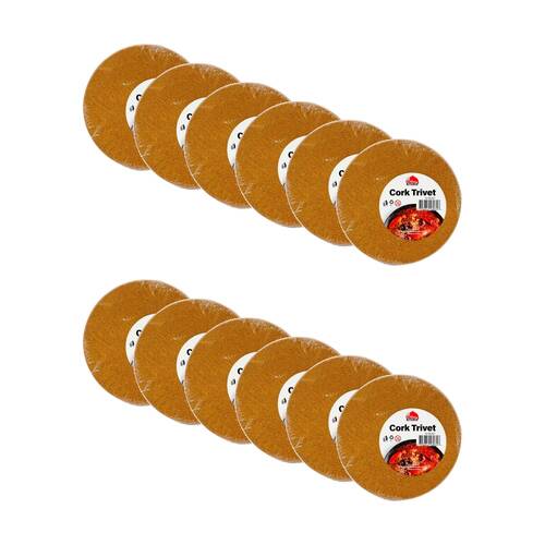 12PK Culinary Kitchen Round Heat Protection Surface Protector Trivet Cork 21cm