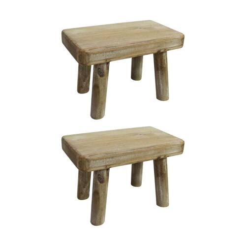 2PK LVD Small Rustic Wooden Step/Seat Stool Home & Living Decor 23x15.5x13.5cm