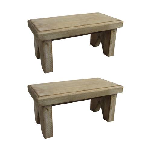 2PK LVD Medium Rustic Wooden Step/Seat Stool Home & Living Decor 28x14x13cm