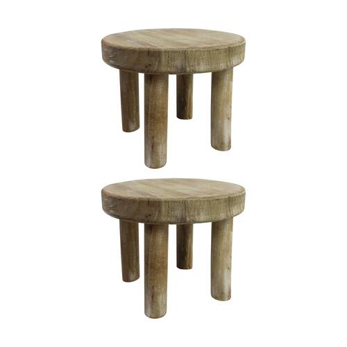 2PK LVD Small Rustic Round Wooden Stool Home & Living Decor 20x20x15.5cm