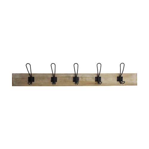 LVD Five Hook Coat Rack Wooden Base W/ Black Hooks 80x8.5x14cm