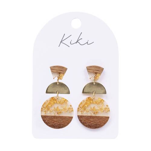 Kiki Gold Foil Curves Earrings Lightweight Wood Metal Acrylic