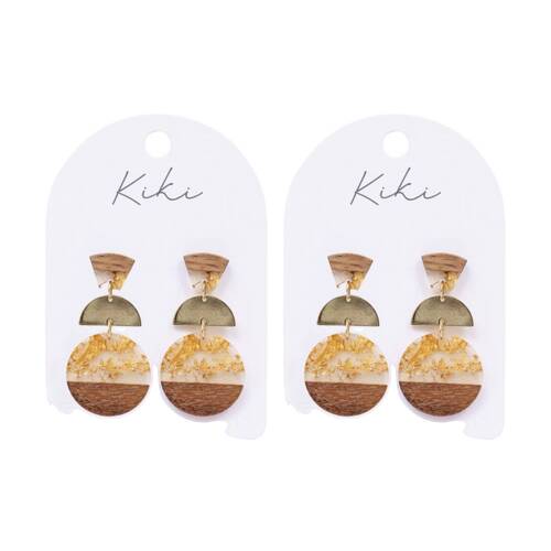 2PK Kiki Gold Foil Curves Earrings Lightweight Wood Metal Acrylic