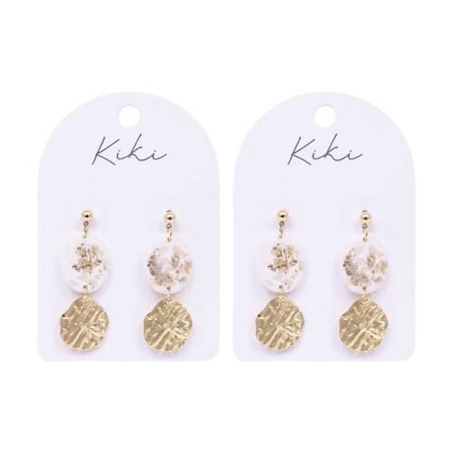 2PK Kiki Light Shimmer Oval Earrings Lightweight Clay Metal White Gold