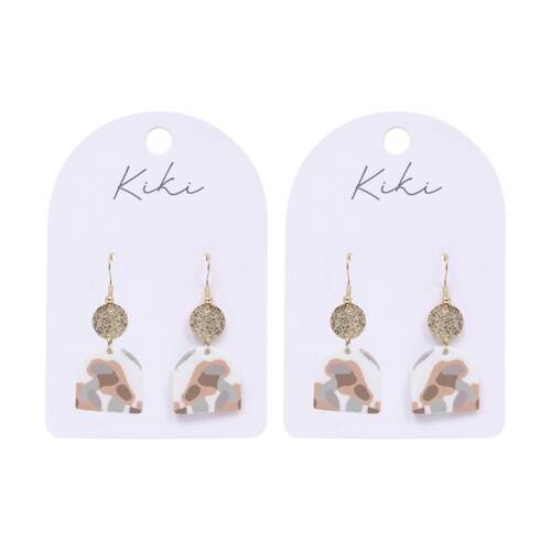 2PK Kiki Terrazzo Earrings Lightweight Clay Metal Posts White Beige Gold