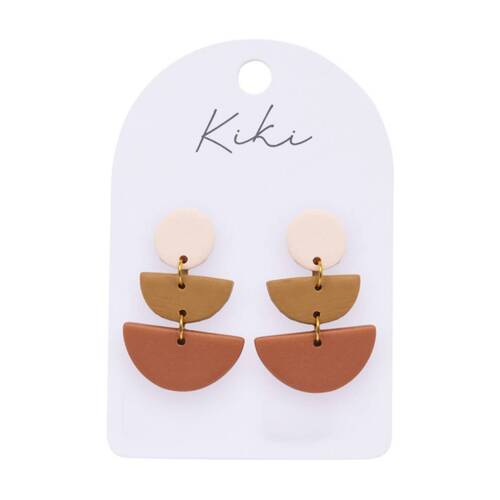 Kiki Semi Circle Earrings Lightweight Cream Brown Clay Metal Stainless