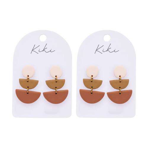 2PK Kiki Semi Circle Earrings Lightweight Cream Brown Clay Metal Stainless