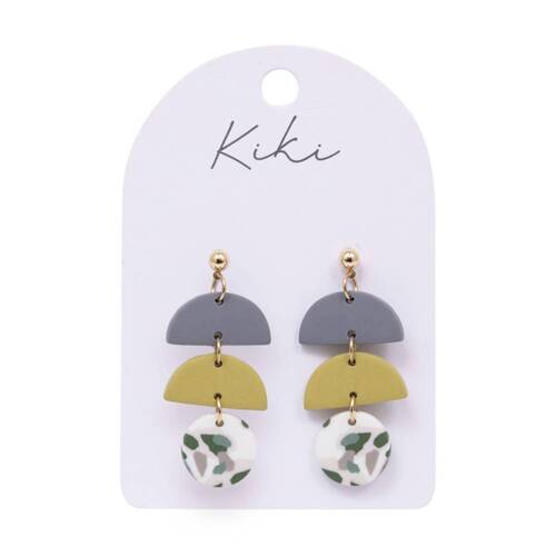 Kiki Terrazzo Earrings Lightweight Clay Metal Posts White Green Grey