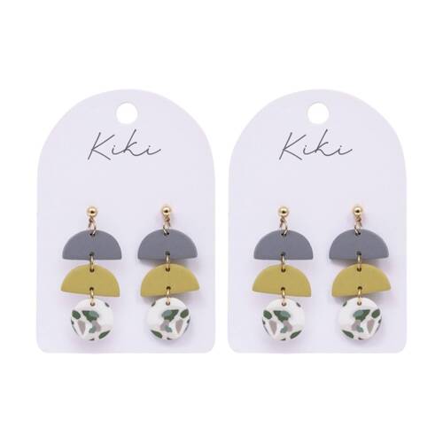 2PK Kiki Terrazzo Earrings Lightweight Clay Metal Posts White Green Grey