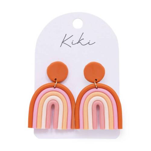 Kiki Rainbow Earrings Lightweight Clay Metal Stainless Steel Orange