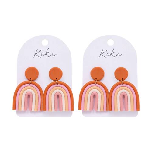 2PK Kiki Rainbow Earrings Lightweight Clay Metal Stainless Steel Orange