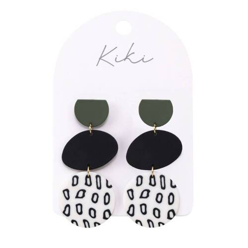 Kiki Modern Drops Earrings Lightweight Clay Steel Green Black White