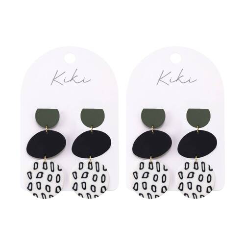 2PK Kiki Modern Drops Earrings Lightweight Clay Steel Green Black White