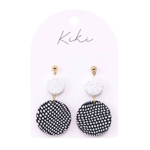 Kiki Speckled Rounds Earrings Lightweight Clay Stainless Black White
