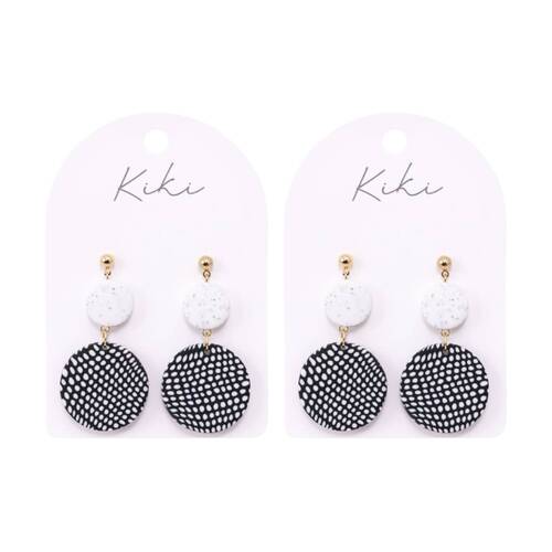 2PK Kiki Speckled Rounds Earrings Lightweight Clay Stainless Black White