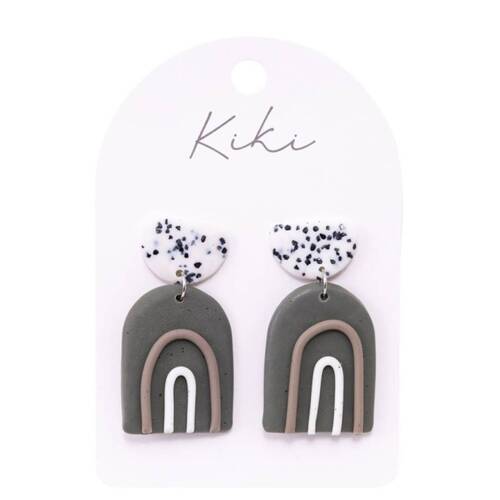 Kiki Stone Rainbows Earrings Lightweight Clay Stainless Grey White