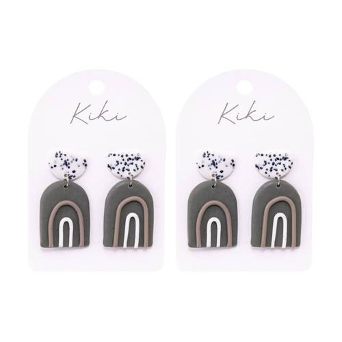 2PK Kiki Stone Rainbows Earrings Lightweight Clay Stainless Grey White