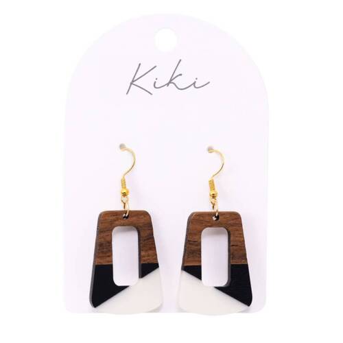Kiki Geo Wood Rectangles Earring Lightweight Metal Black White Brown