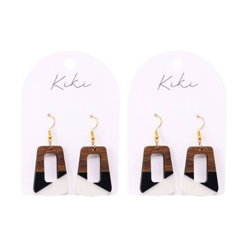 2PK Kiki Geo Wood Rectangles Earring Lightweight Metal Black White Brown