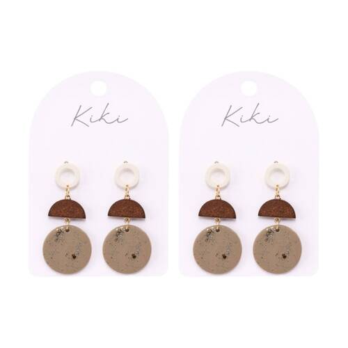 2PK Kiki Curve Drops Earrings Wood Clay Stainless Steel Beige White