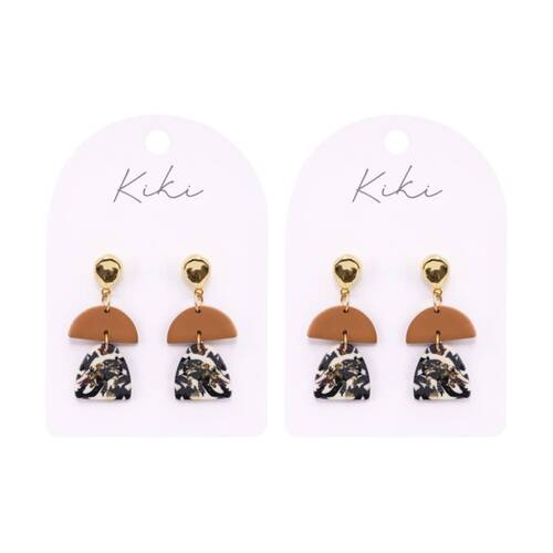 2PK Kiki Foil Glitz Earrings Lightweight Clay Stainless Steel Gold Black