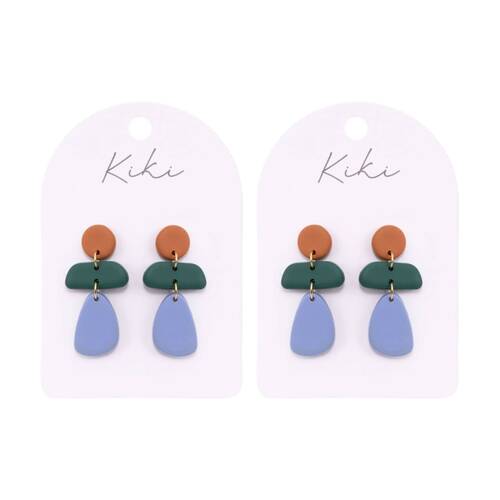 2PK Kiki Rustic Morph Drops Earrings Clay Steel Blue Green Orange