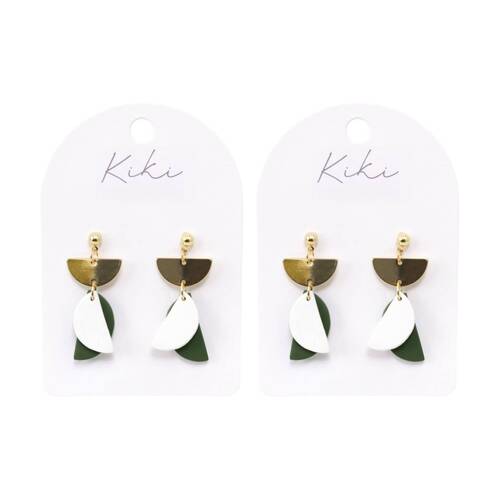 2PK Kiki Half Moons Earrings Lightweight Clay Stainless Green White